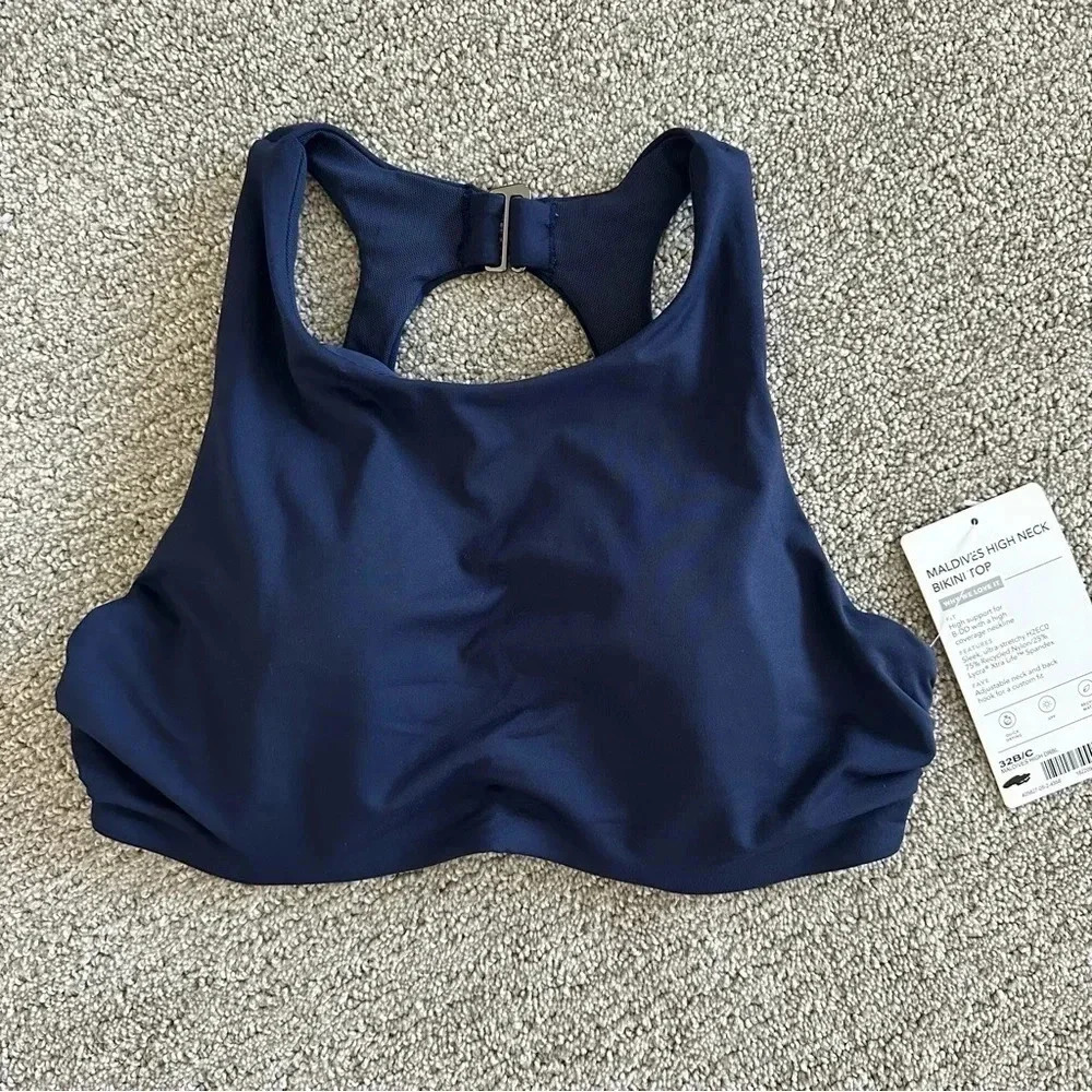 NWT Athleta 32 B/C Blue Maldives‎ High Neck Bikini Top